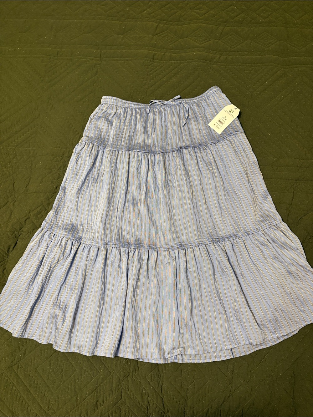 Time and Tru Light Blue Striped Tiered A-Line Skirt